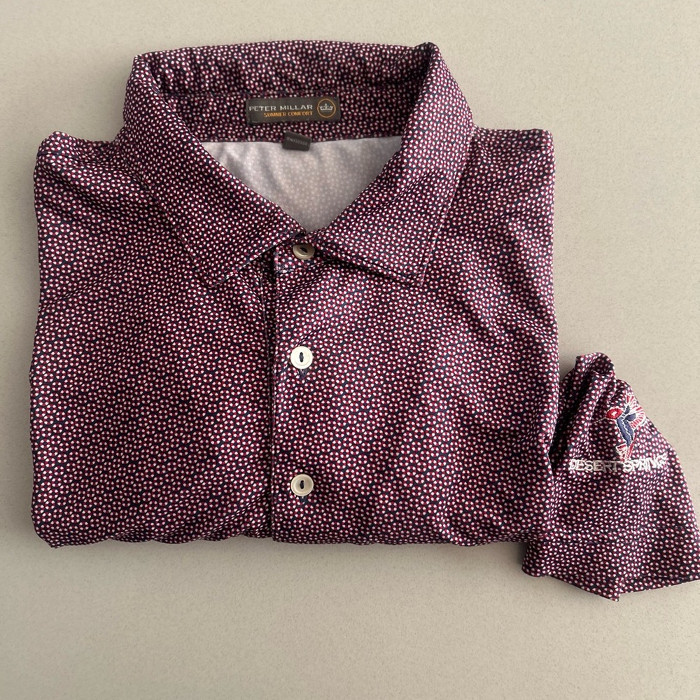 Peter Millar Men's Burgundy and Navy Polo